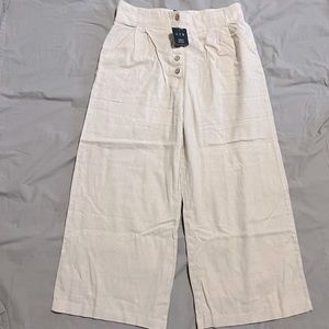 U2B wide leg, cropped, button up linen pants, size M, colour: cream